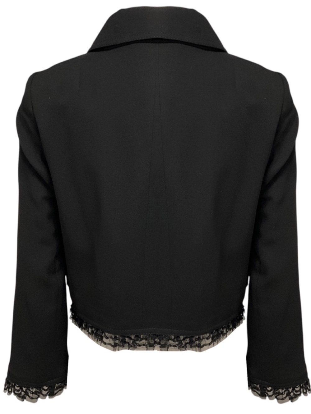 DOLCE & GABBANA BLACK SEQUINED MESH TULLE LACE TRIMMED CROPPED WOOL CREPE JACKET - Picture 3 of 5
